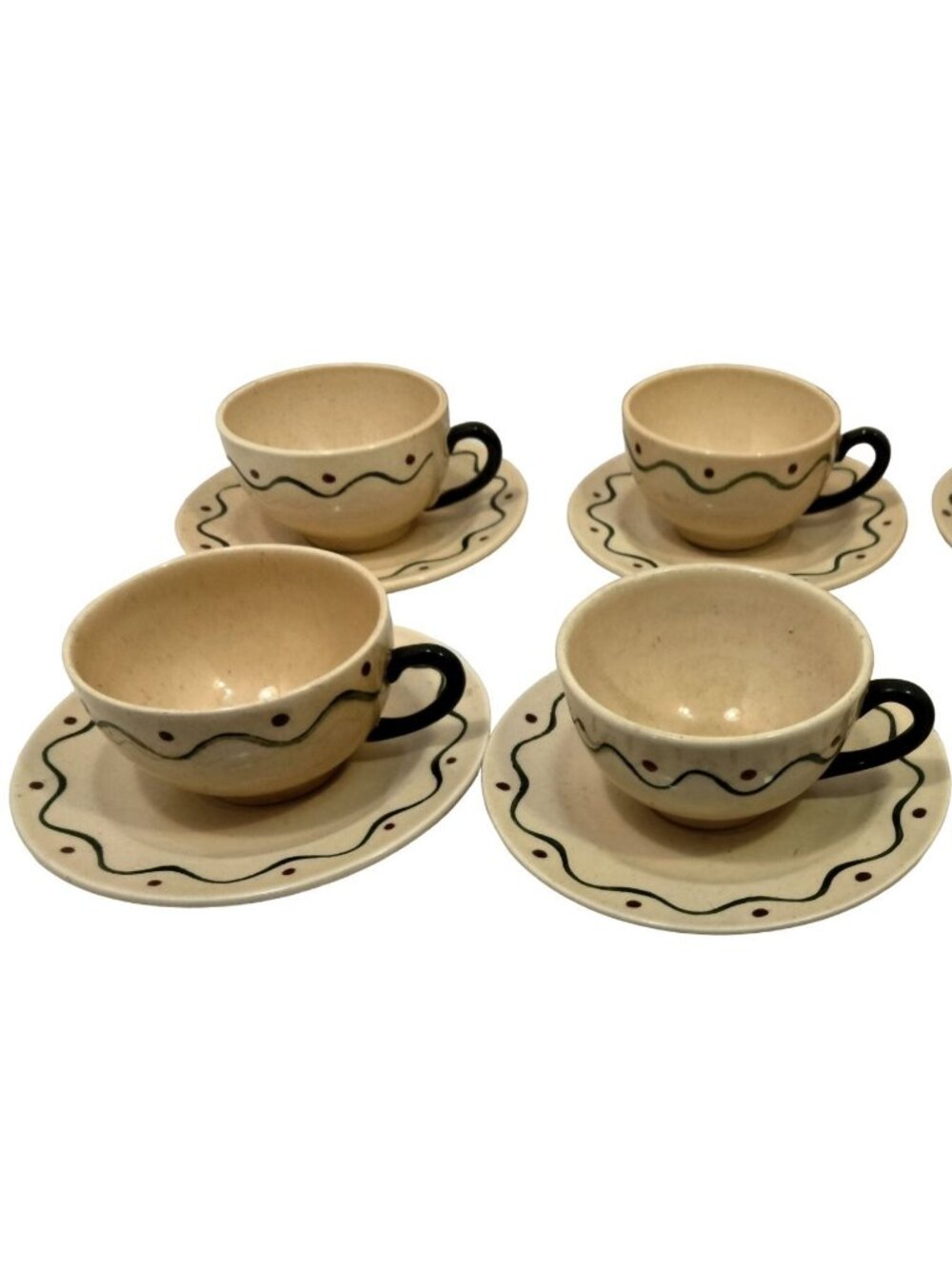 Metlox Poppytrail Green Rooster Tea Cup Saucer Lot 4 Sets California Pottery - Picture 3 of 15